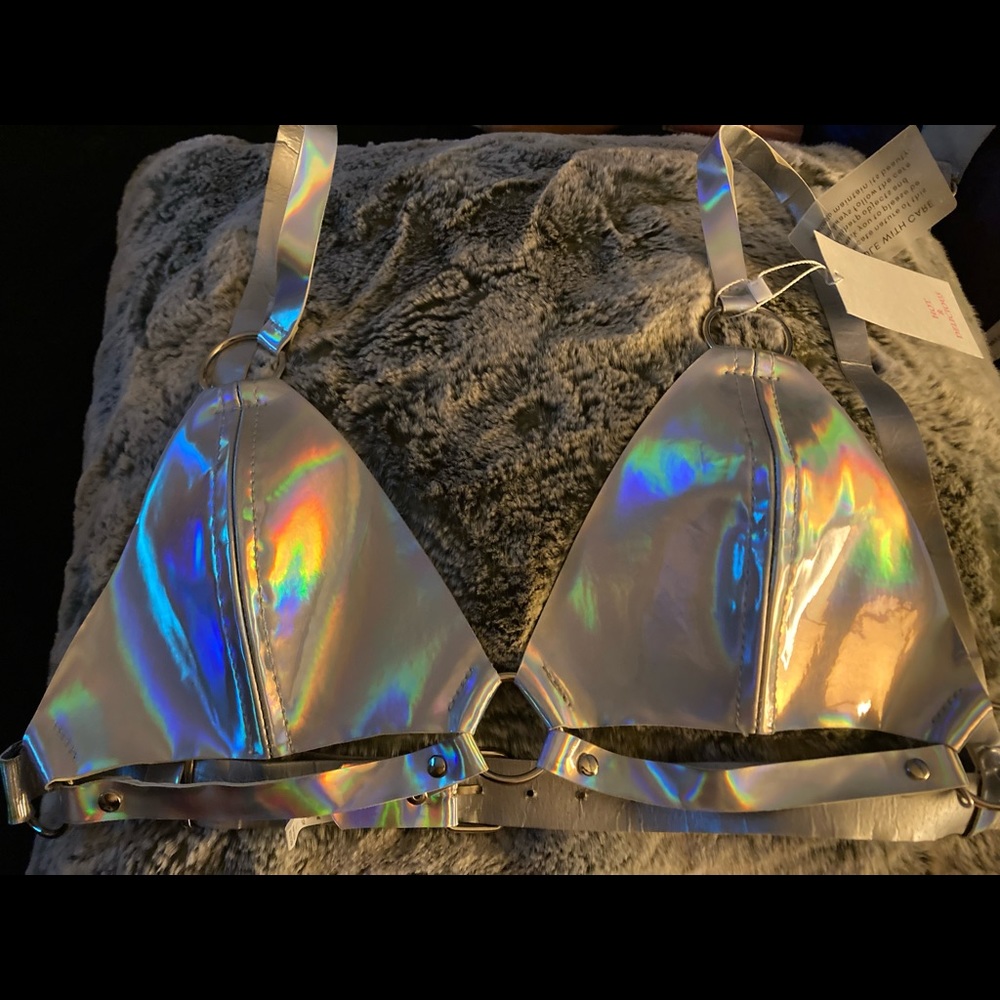 Holographic underboob rave top